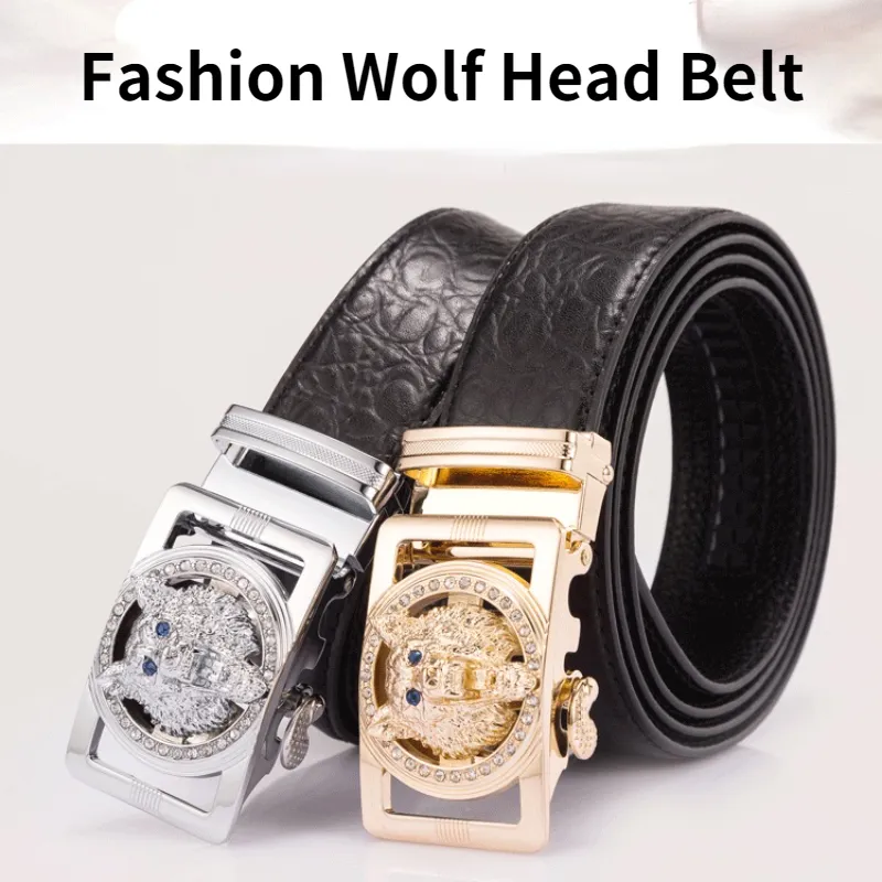 Top Quality Leather Classic luxury belt men's automatic buckle business dress belts Korean wolf head versatile top layer cowhide youth pants waistband holiday gifts