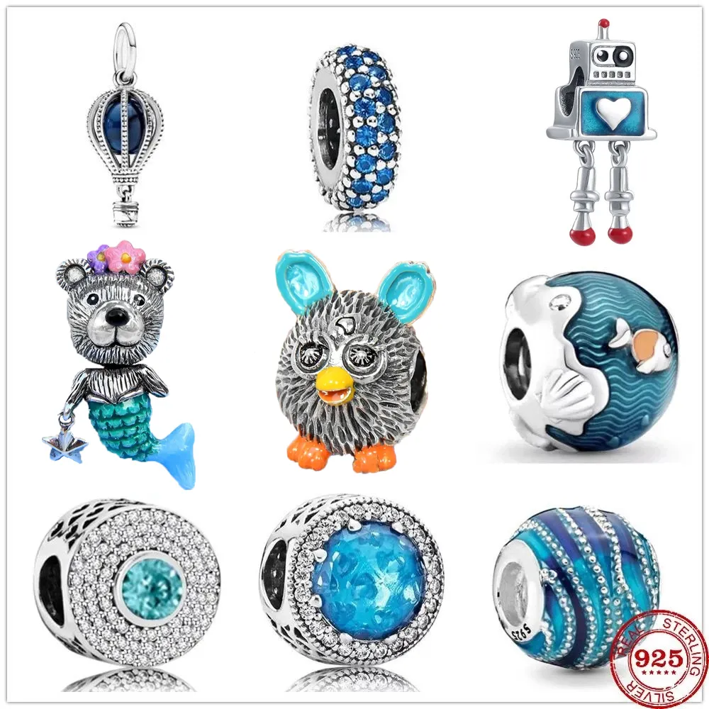 925 Sterling Silver Dangle Charm Métal Perles Bleu Vague Océan Perles De Verre De Murano Perle Fit Pandora Charms Bracelet DIY Bijoux Accessoires