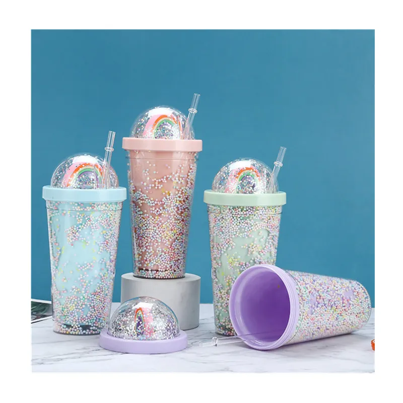 Tasse à boisson en plastique arc-en-ciel créative de 550ml, grande capacité, Mori, Double couche, couleur perle, tasse d'eau W4
