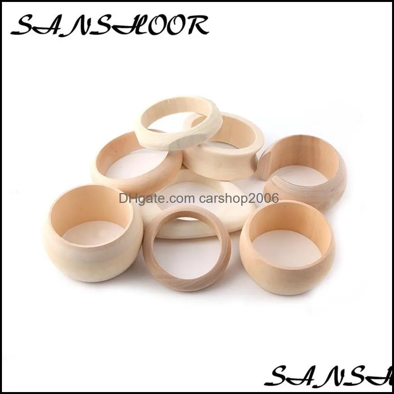 Bangle SANSHOOR Mixed 8size/14sizes Unfinished Wooden Bangles Bracelet Set Handmade Raw Woods Wristlet Fit Painting Art As Women