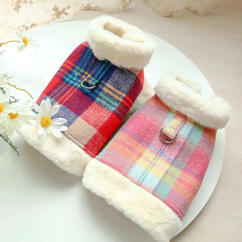 Rainbow Dog Vest Winter Puppy Outfit Clothes for Dogs Jacket with Leash Buckle Warm Pet Chihuahua Clothing Ropa Perro Dog Coat 201102