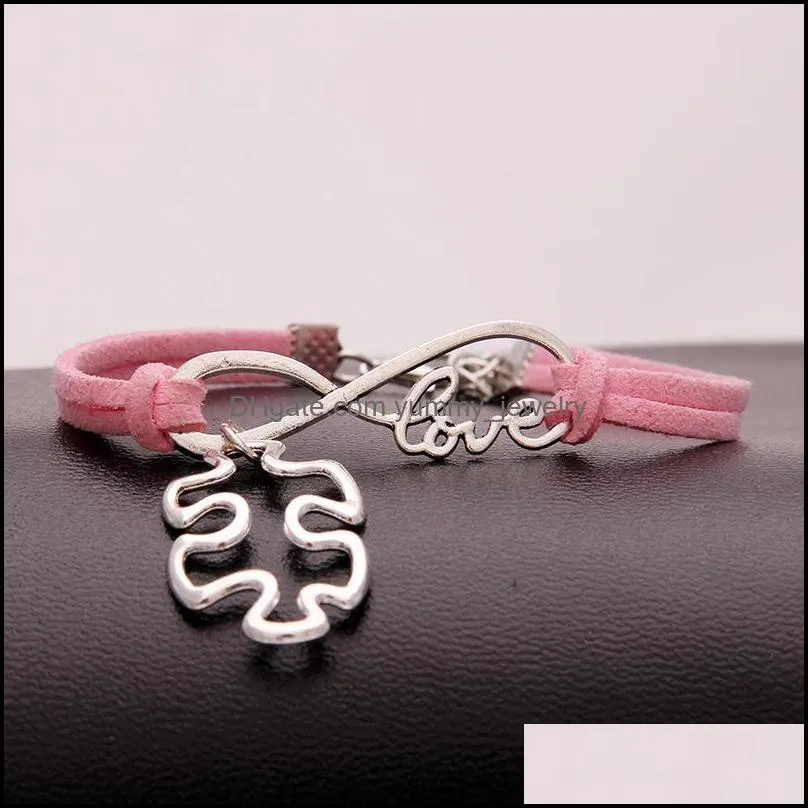 Autism Awareness Puzzle Piece Charm Bracelets infinity Love Wish velvet String Rope Wrap Bangle For women Men Fashion Friendship