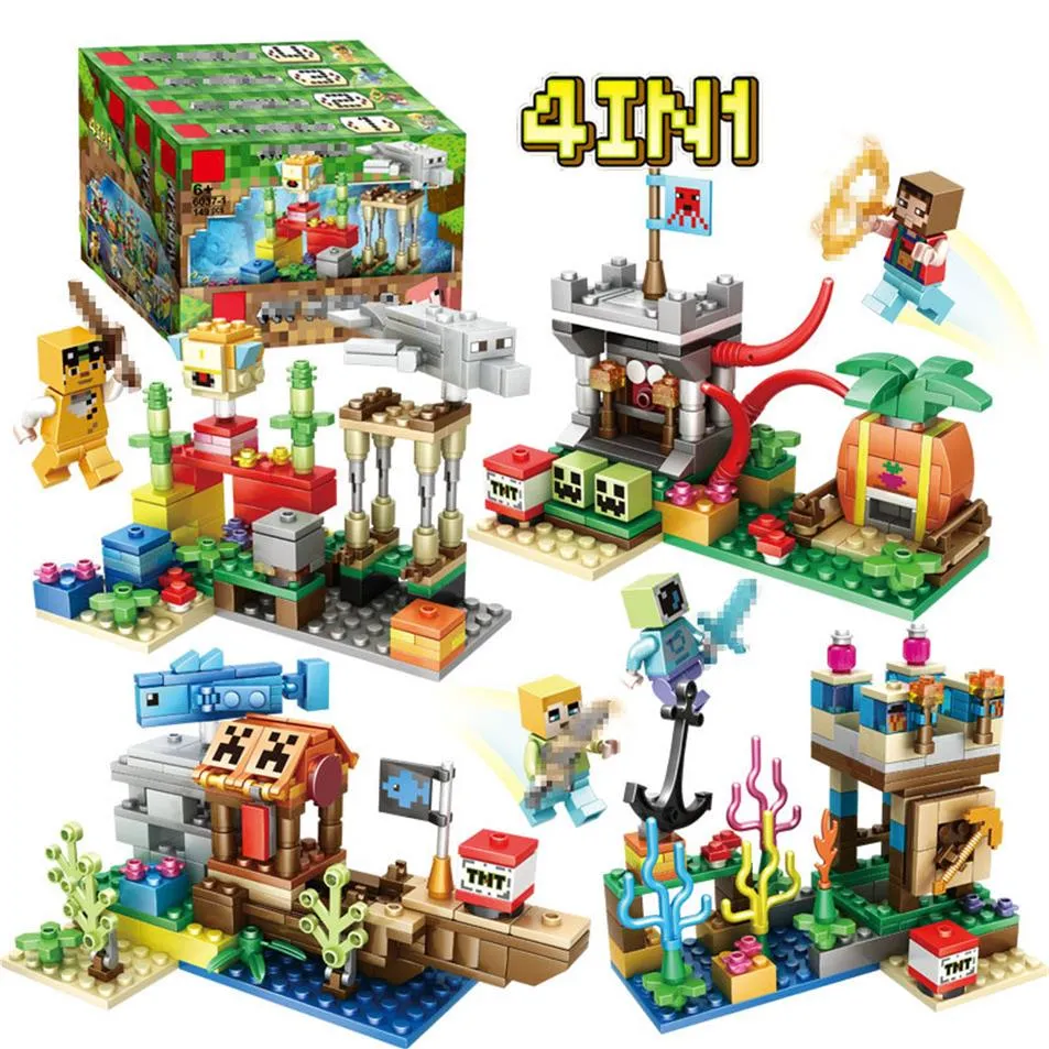 Совместимые сплайсинговые блоки Minecraft четыре в одной сборке модели игрушек детские фестивальные фестиваль игра Role2889