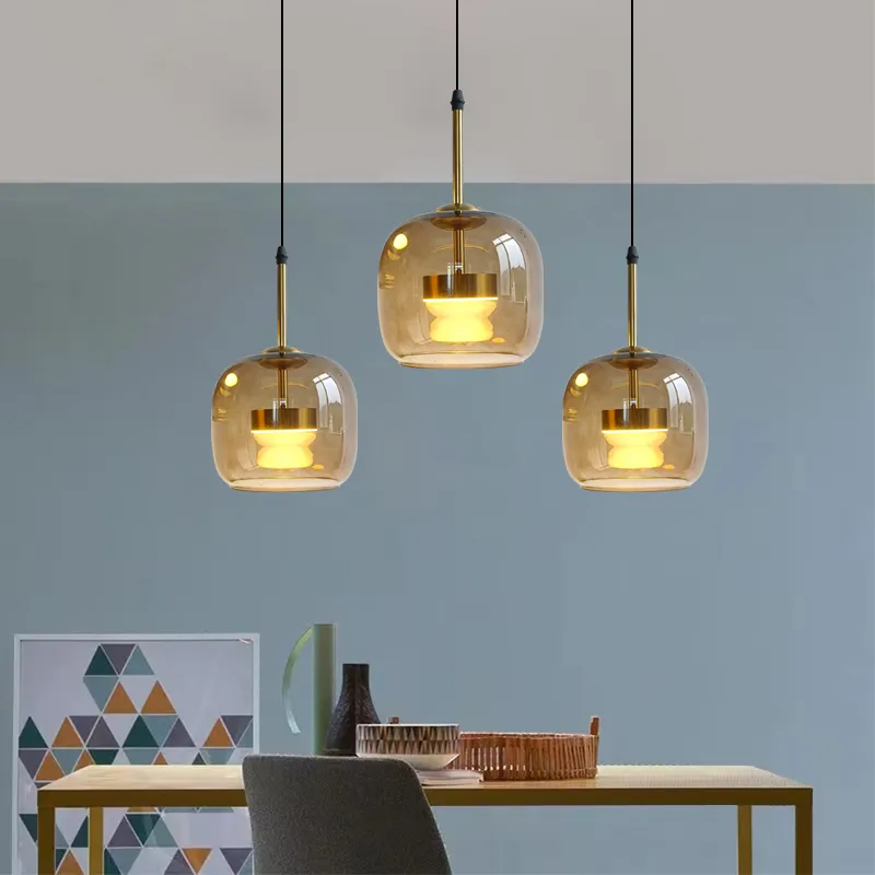 Lâmpadas pendentes de designer nórdico Candelador de jantar de vidro moderno lustre de barra simples da sala de estar de cabeceira de cama de cama