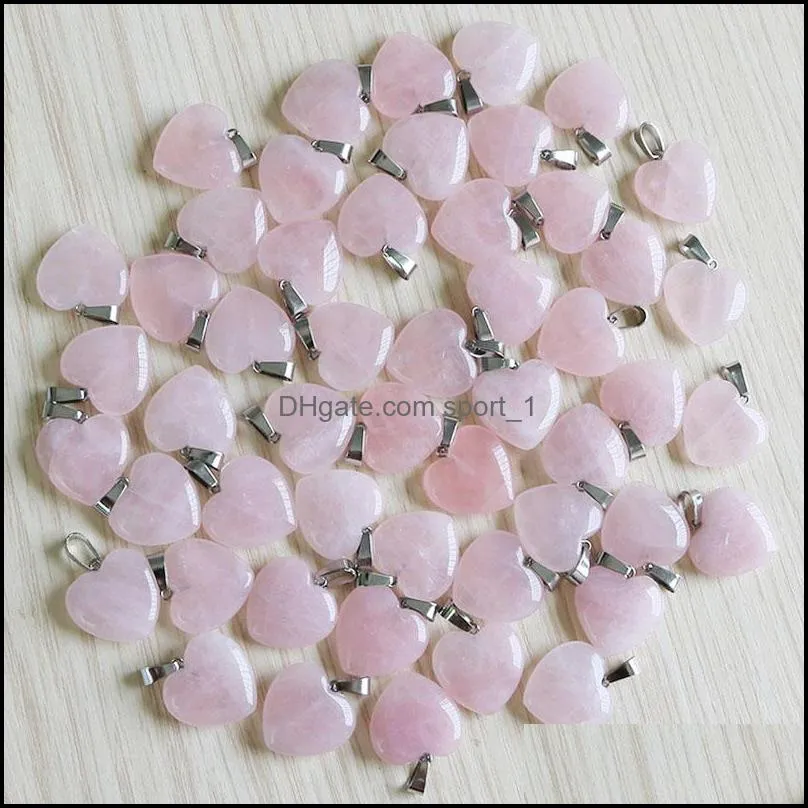 Natural stone Pink Rose quartz opal Tiger`s Eye Amethyst heart shape charms white black Crystal pendants for earrings necklace accessories jewelry