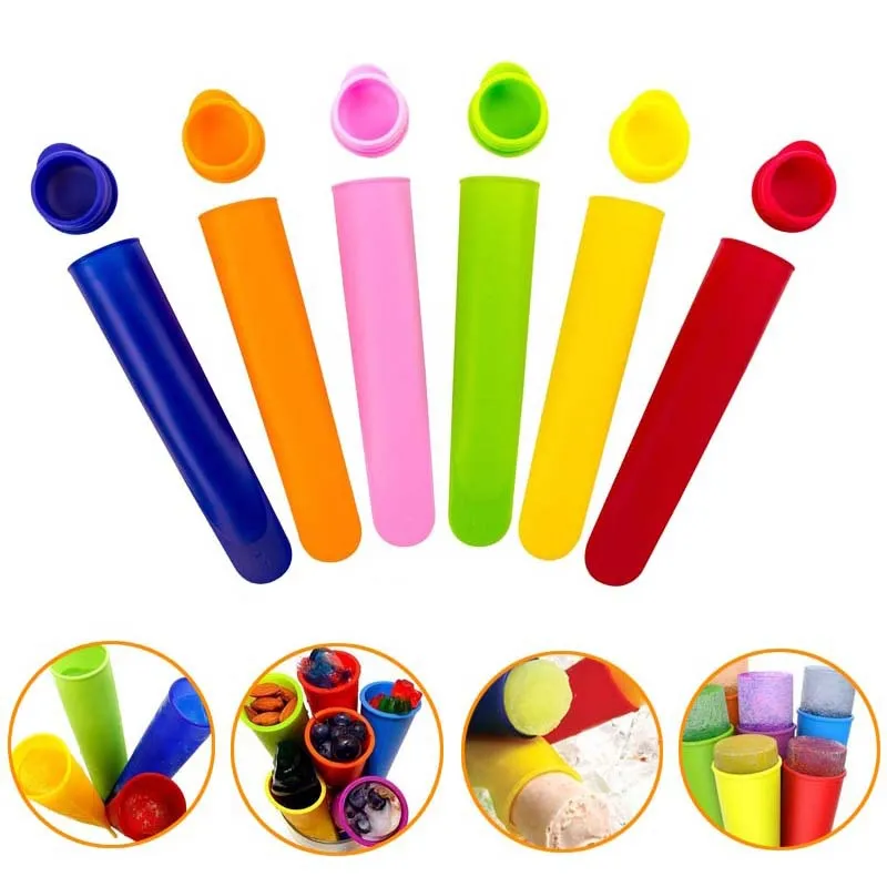 Colorful Reusable Squeezable Food Grade Silicone Frozen Ice Cream Tools Pop ice cream Maker Popsicle Molds With Lids