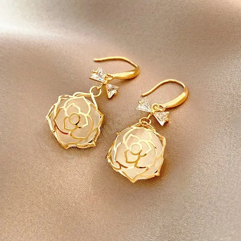 Boucles d'oreilles avec nœud en cristal à la mode Rose fleur boucle d'oreille de luxe opale boucles d'oreilles le cadeau pour les femmes de fête élégantes