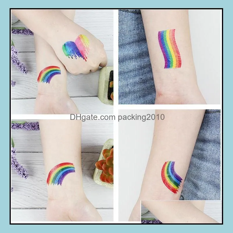 Colorf Arcobaleno Autoadesivo Del Tatuaggio Adt Bambini 60*60Mm Viso Cosmetico Bello Body Art Temporaneo Accessorio Del Partito Delle Ragazze Dei Ragazzi Consegna di Goccia 2021 Wall St