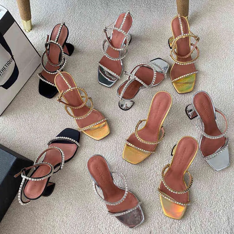 Women Sandals 2022 السيدات الأوروبي والأمريكي عالي الكعب الماس الديكور 220607