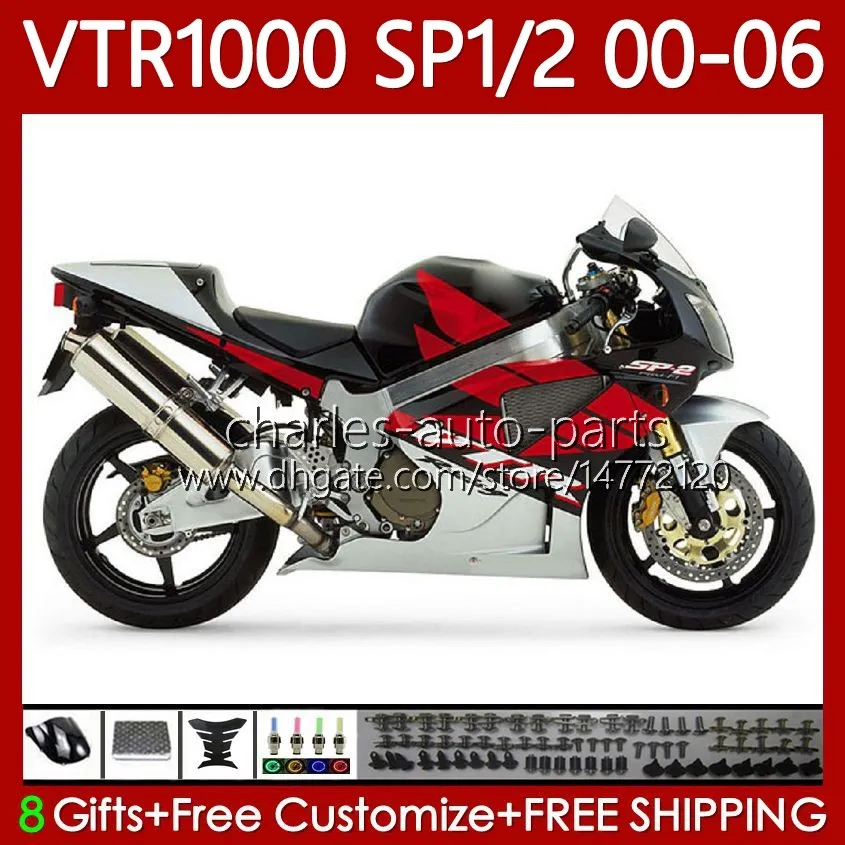 Body Kit For HONDA VTR1000 RTV1000 RC51 00 01 02 03 04 05 06 Bodywork 123No.91 VTR 1000 SP1 SP2 Red white black 2000 2001 2002 2003 2004 2005 2006 VTR-1000 2000-2006 Fairing