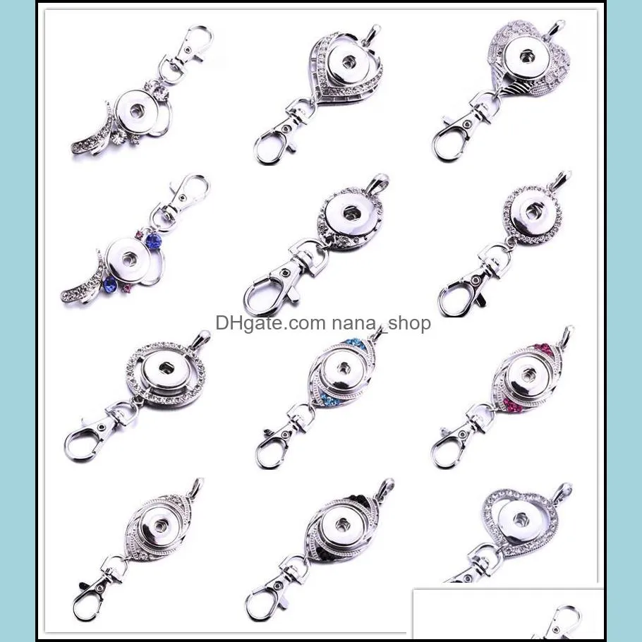 Porte-clés bijoux bouton pression métal hibou coeur chaînes cristal 18mm boutons pressions porte-clés porte-clés pour femmes livraison directe 2021 L3Rig