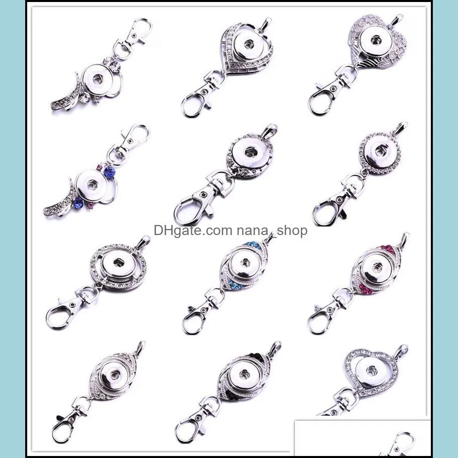 Schlüsselanhänger Schmuck Druckknopf Metall Eule Herz Ketten Kristall 18 mm Snaps Buttons Schlüsselanhänger Schlüsselanhänger für Frauen Drop Lieferung 2021 L3Rig