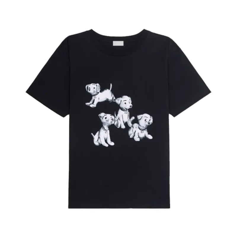 Мужские футболки 21fw Высококачественная классическая футболка с принтом собаки, летняя популярная повседневная простая винтажная черная дышащая футболка с коротким рукавом для мужчин и женщин, уличные футболки Tjmjytx605