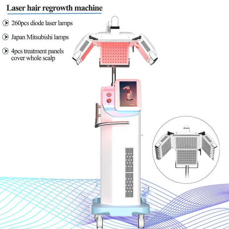 Equipamento anti -perda de cabelo Equipamento a laser Mitsubishi Diodo Lazer Infravermelho Terapia de Luz Infravermelho Máquinas de Restauração de Cabelo 260pcs Lâmpadas