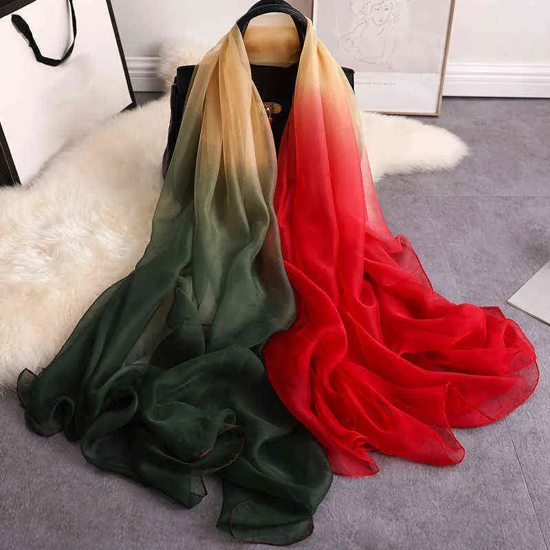 2022 Women Scarf Fashion Summer Print Silk Scarves For Lady Scarves Wraps Oversized Female Hijabs Pashmina Foulard Bandana J220713