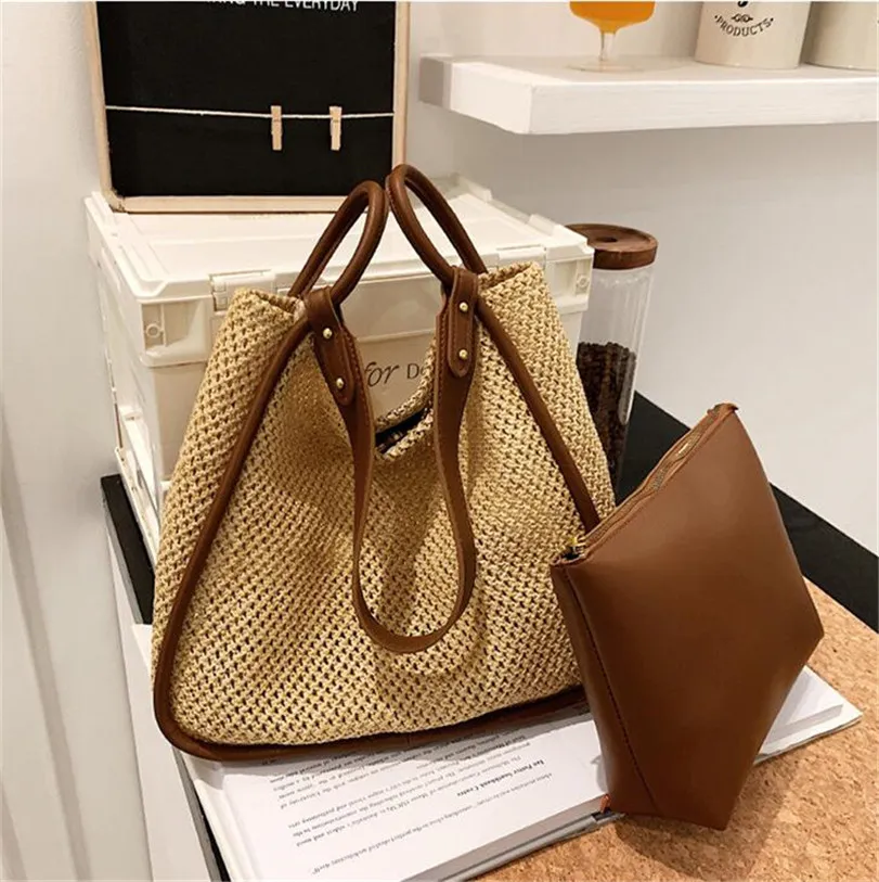 bag-in-bag 2022 Summer Fashion Straw Beach Tote Bag Shopper da viaggio Tessitura Borse per la spesa tessute Borsa a tracolla da donna Bohemian