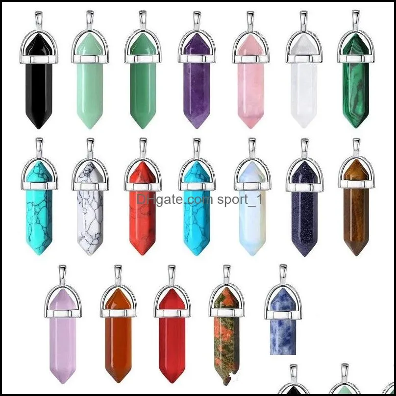 bulk natural stone pendant charms hexagonal prism bullet quartz point healing crystals chakra cross heart charm exquisite necklace jewelry