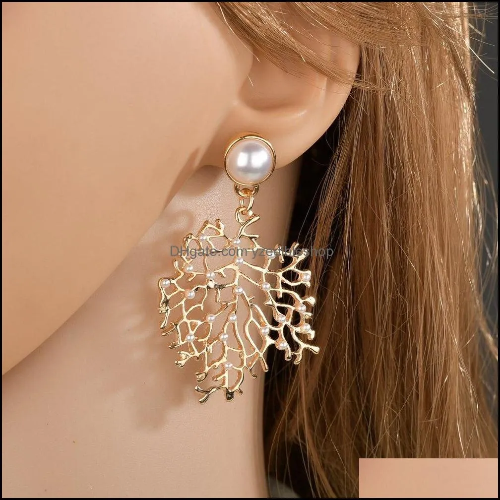 Hot Selling Womens 18K Gold Star Coral Charms Stud Earring High Quality Pearl Rhinestone Luxury Jewelry Gifts