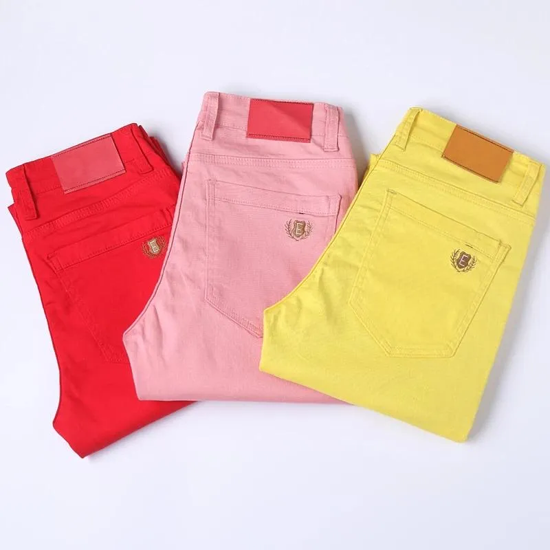 Classic Style Men's Red Yellow Pink Jeans Fashion Business Casual