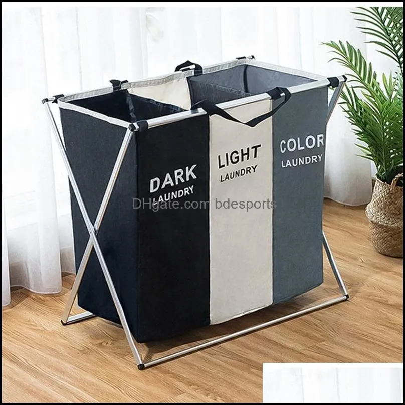 Foldable Dirty Organizer X-shape Printed Collapsible Three Grid Home Hamper Sorter Laundry Basket Large 1287 V2