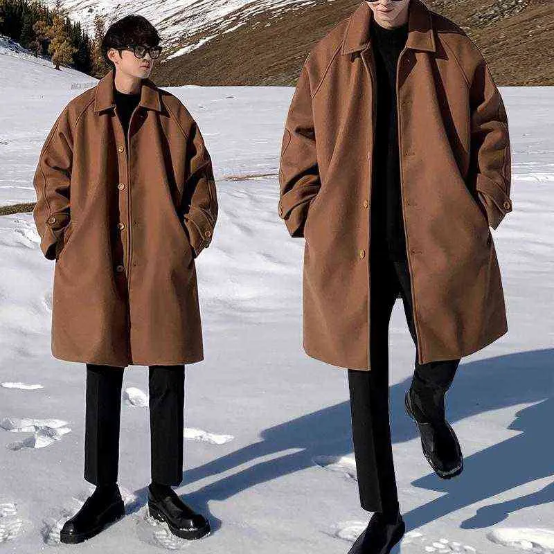 Männer Wolle Mischungen Winter Dicken Woll Mantel Männer Warme Mode Casual Mid-länge Koreanische Lose Übergroßen Herren Mantel t220810