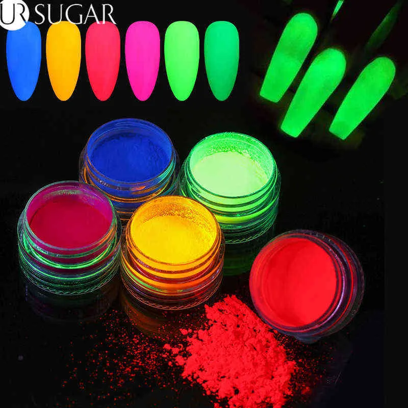 NXY Tırnak Jel 6 Kutuları Set Neon Fosfor Glitter Toz Aydınlık Pigment Floresan Krom Toz Karanlık Dekorasyonda Glow 0328