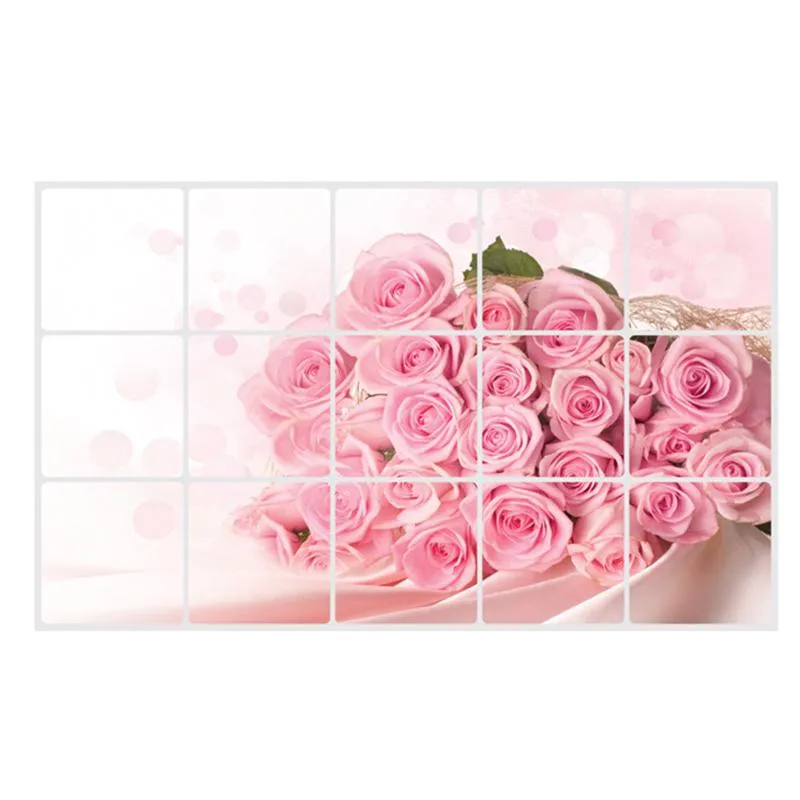 Väggklistermärken rosa rosväggar för köksfönster film vattentät tapeter dekorerad romantisk freewall
