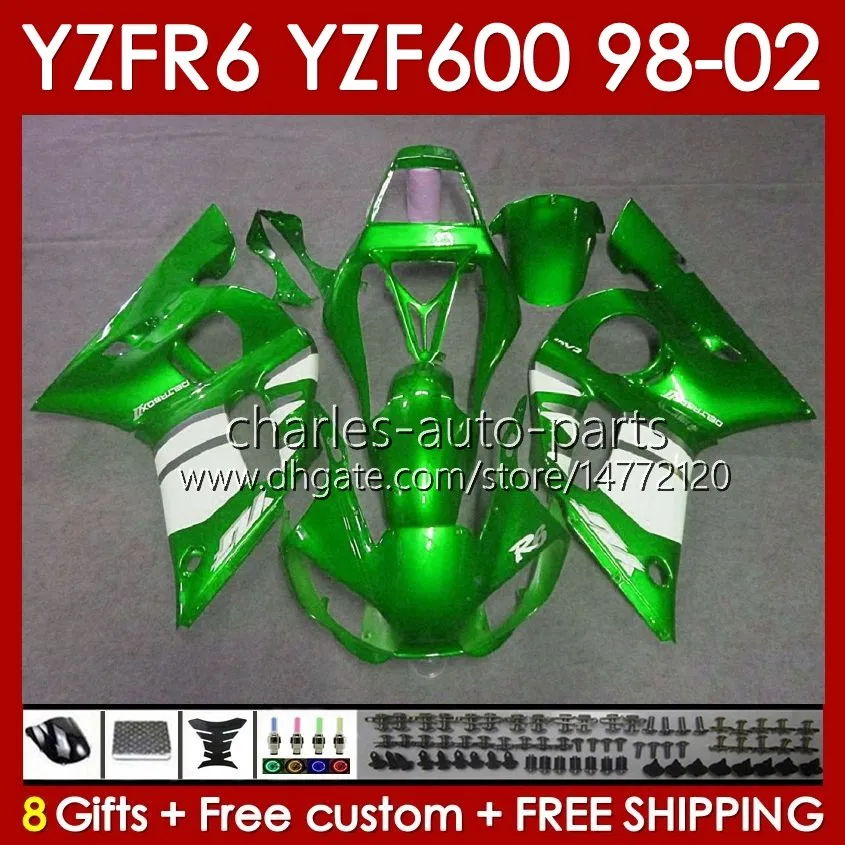 Corpo de corpo para Yamaha Green Metal BLK YZF 600 CC YZF-600 YZF-R6 1998 1999 2000 2001 2002 Bodys 145NO.121 YZF600 600CC YZF R6 R 6 98-02 Frame YZFR6 98 99 00 01 02 OEM Fakeing Kit Kit