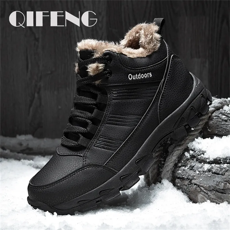 Men ankle Snow Boots Winter Fur Warm Leather Outdoor Walking Mountain Climbing waterproof Large Size shoes 201204