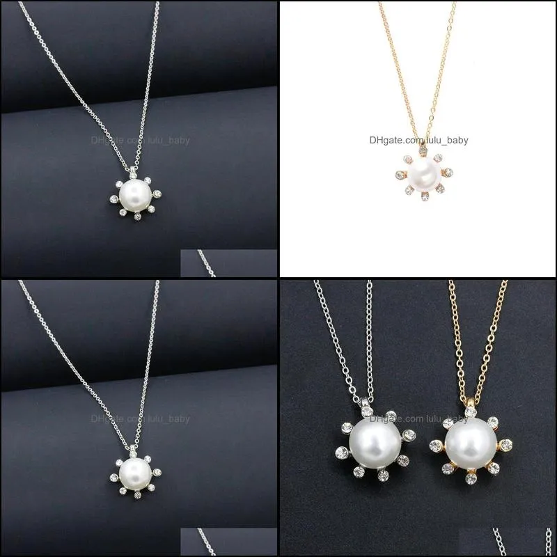 sun flower pearl necklace jewelry wholesale pendant imitation diamond necklaces little sun pearl pendant necklace