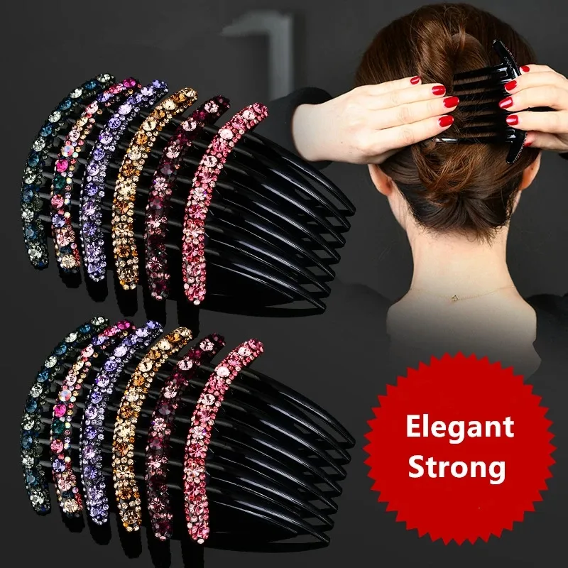 Barrettes Crystal Rhinestones Flower Hair Combs Clip Hairpins Headdress Women Girls Wedding Hair Accessories Sticks Headwear