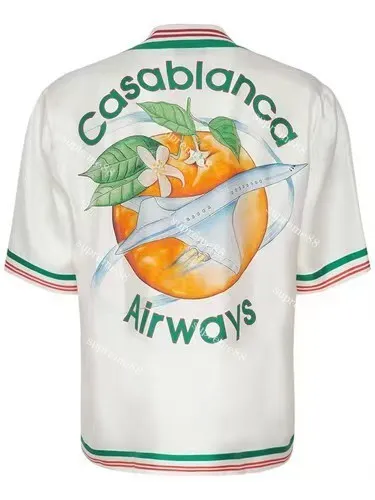 Casablanca 22aw oranje vliegtuig gradiënt zijden overhemd mannen en vrouwen unisex Hawaii casual korte mouwen shirts zomer strand tops