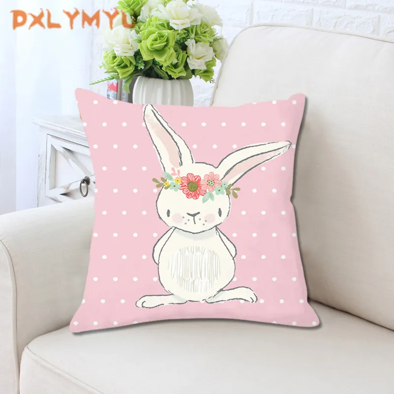 Cute Pink Rabbit Bunny Cartoon Animal Throw Pillow 45x45cm Nordic Plush Cushion Decorative for Sofa Kids Room Decor 220507