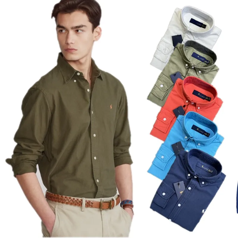 Mens Shirts Polo Long Sleeve Solid Color Slim Fit Casual Business clothing Long-sleeved Dress shirt Oxford cloth