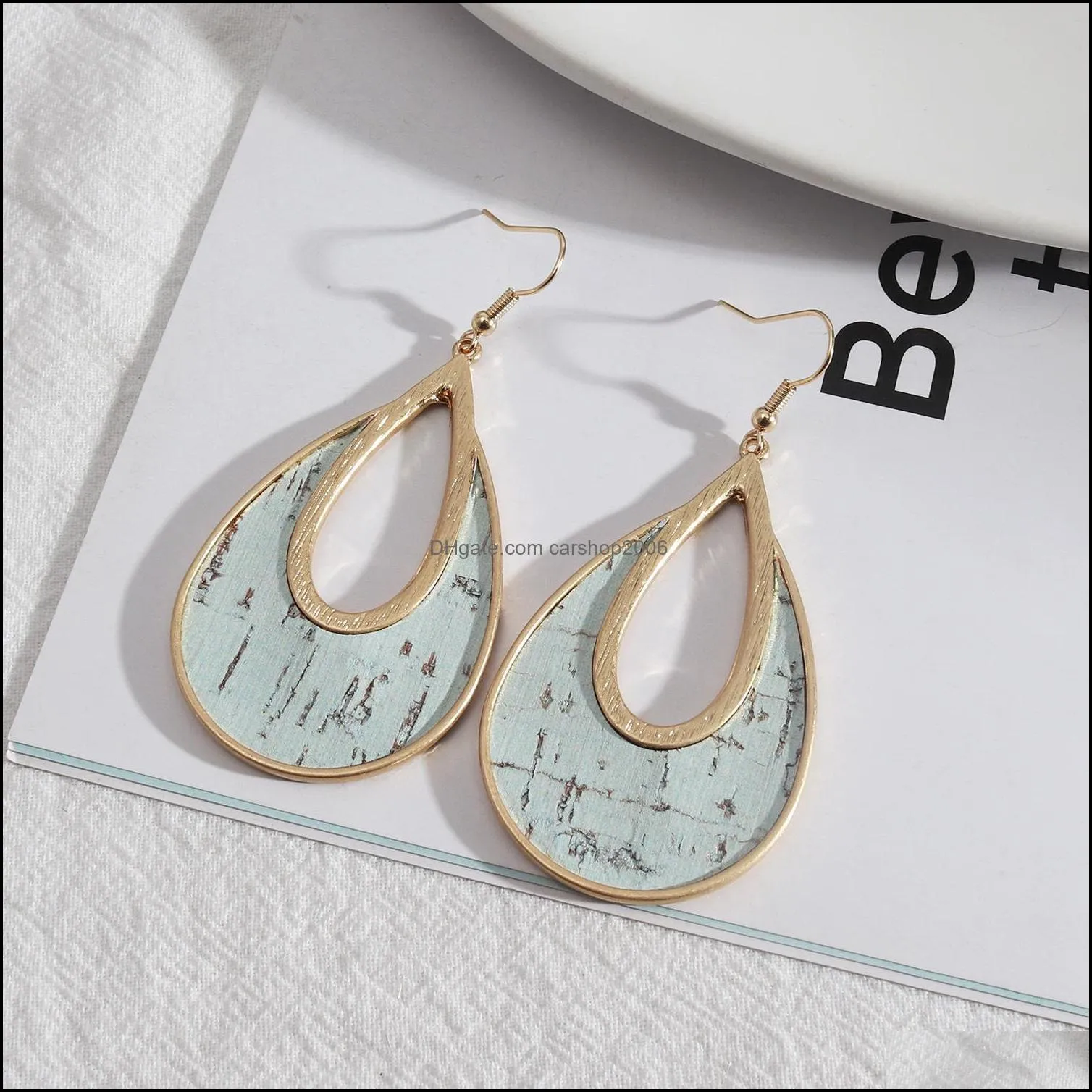 big teardrop frame inspired pink green white painting pu leather charms earrings geometric women jewelry