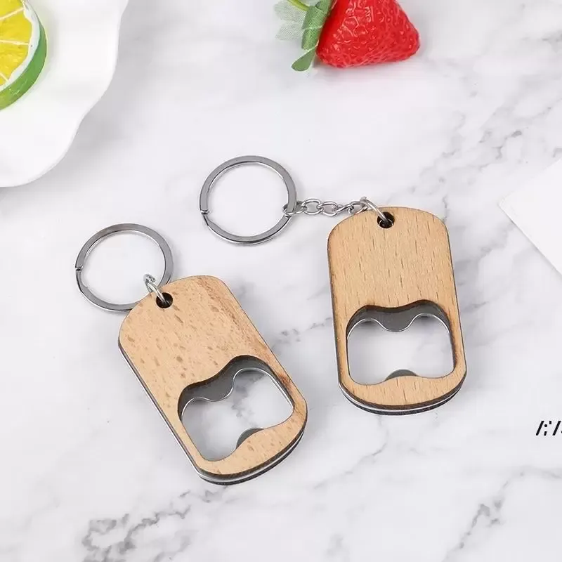 Wooden Bottle Opener Key Chain Wood Unique Creative Gift Can Openers Kitchen Tool Catering Beer Bottles Opener