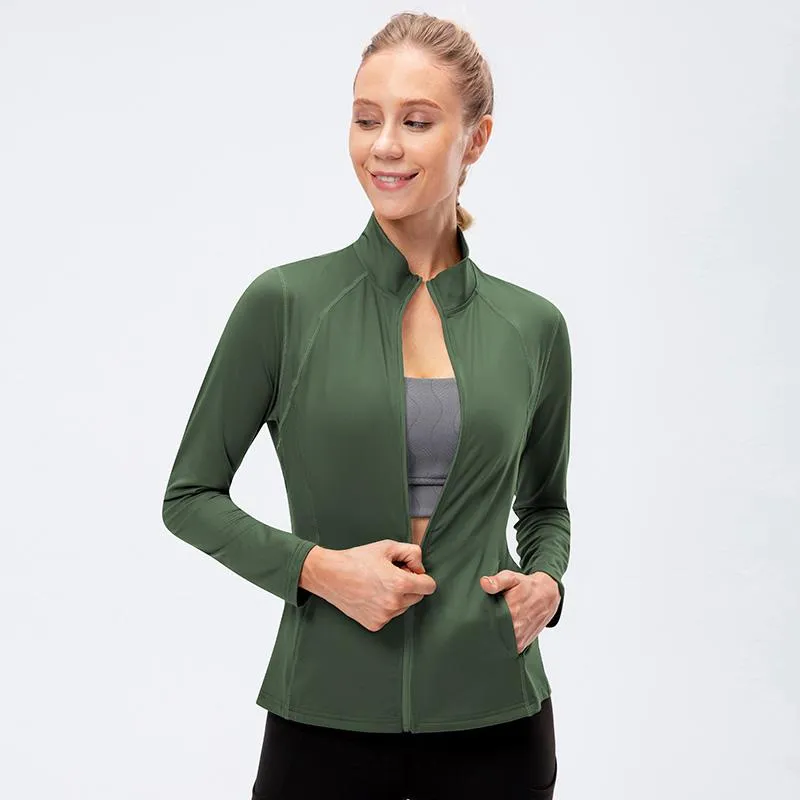 Tenue de yoga femmes haut de sport à manches longues Fitness chemises fermeture éclair course hauts d'entraînement en plein air Jogging Sport chemise séchage rapide WearsYoga