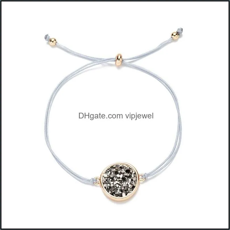fashion 6colors resin druzy bracelet circle irregular imitate natural stone adjust drawstring drusy bracelet bangle for women jewelry