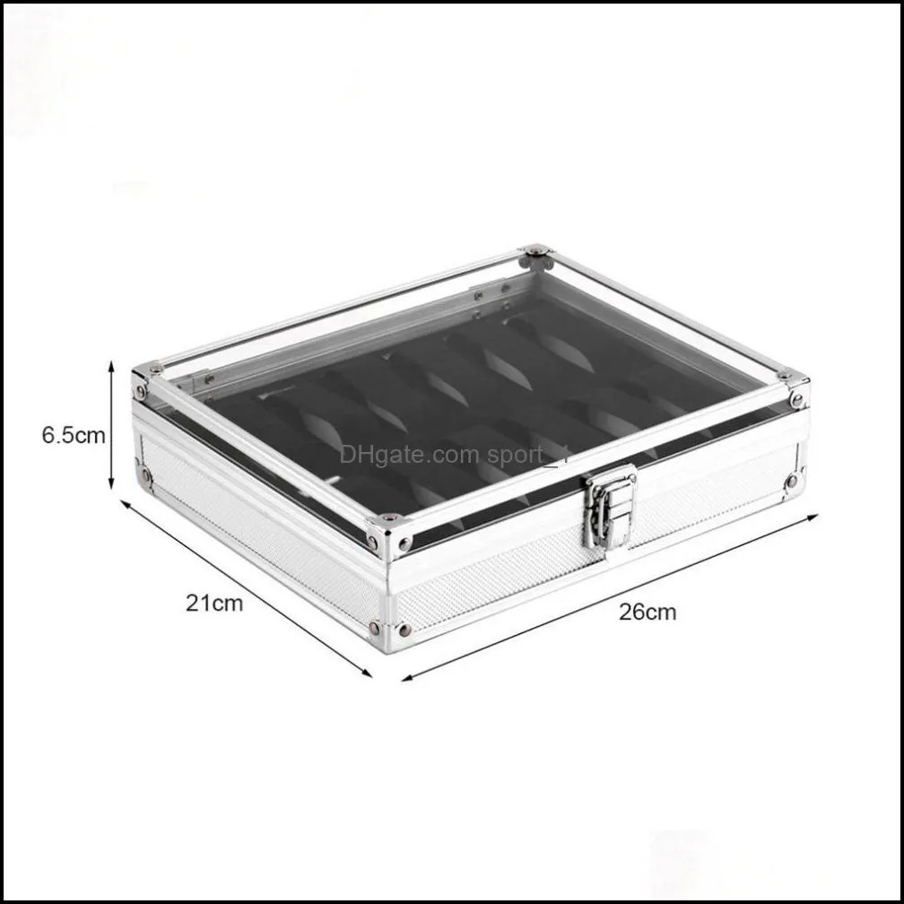 12 grids slots aluminium watches box jewelry display storage square case suede inside container watch holderr