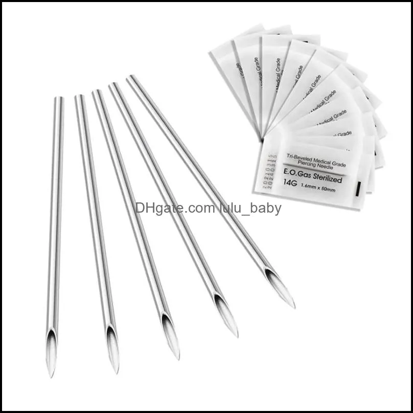 100pcs sterilized disposable stainless steel body piercing needles ear nose navel nipple lip sterile needle