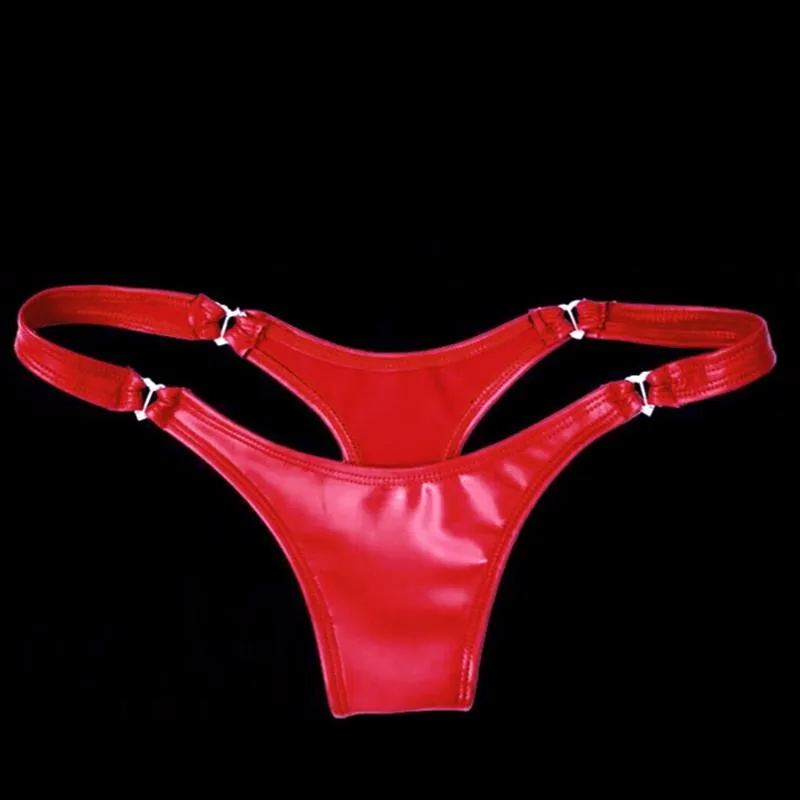 Womens Panties Sexy Glossy Tight PU Leather Thong Women Men Low