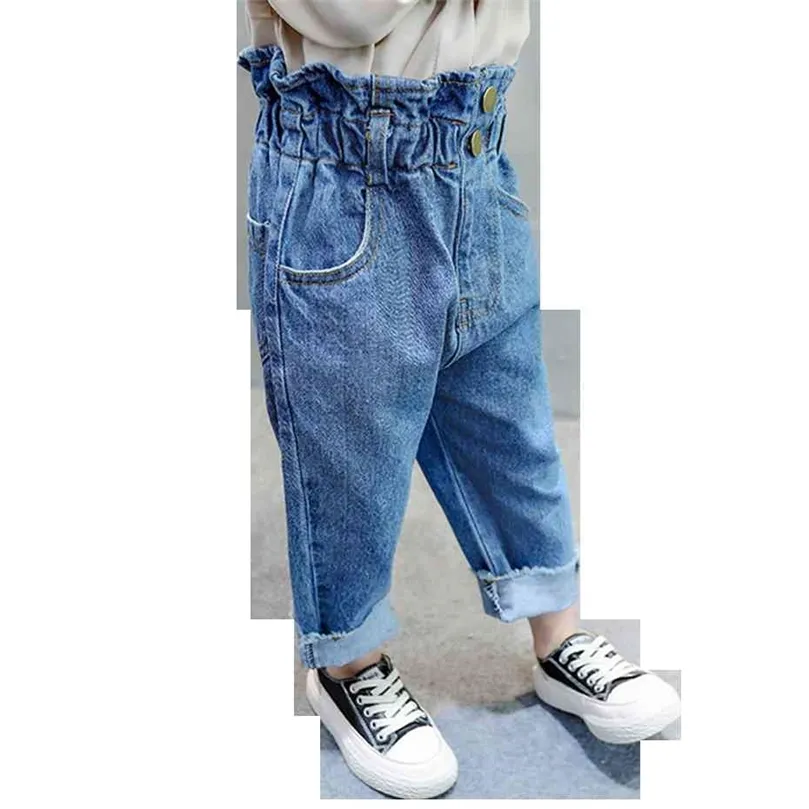 Bébé fille jeans enfant en bas âge fille jeans enfants jeans de couleur unie pour enfants taille haute vêtements pour enfants 210412