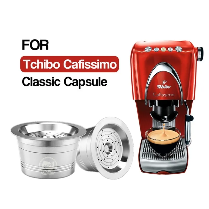 Tchibo Cafissimo Classic K料金補充可能なコーヒーカプセルポッドステンレススチールカフェテイラフィルタータンパースプーン210309