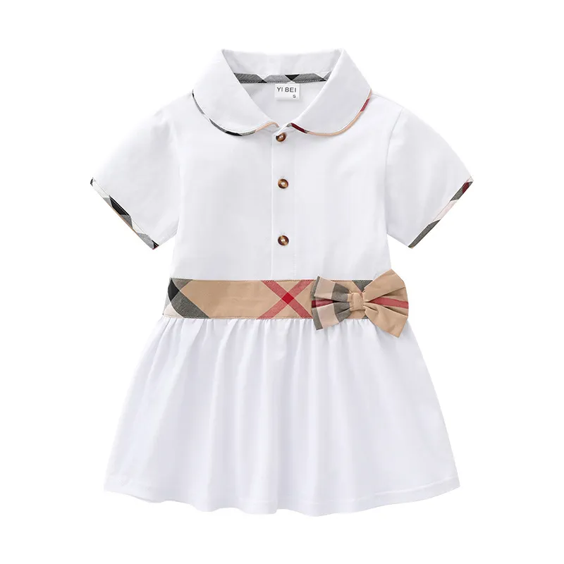 فستان طفلة للبنات فستان بأكمام قصيرة للأطفال ملابس صيفية على طراز Preppy للفتيات 1 2 3 4 5 6 سنوات