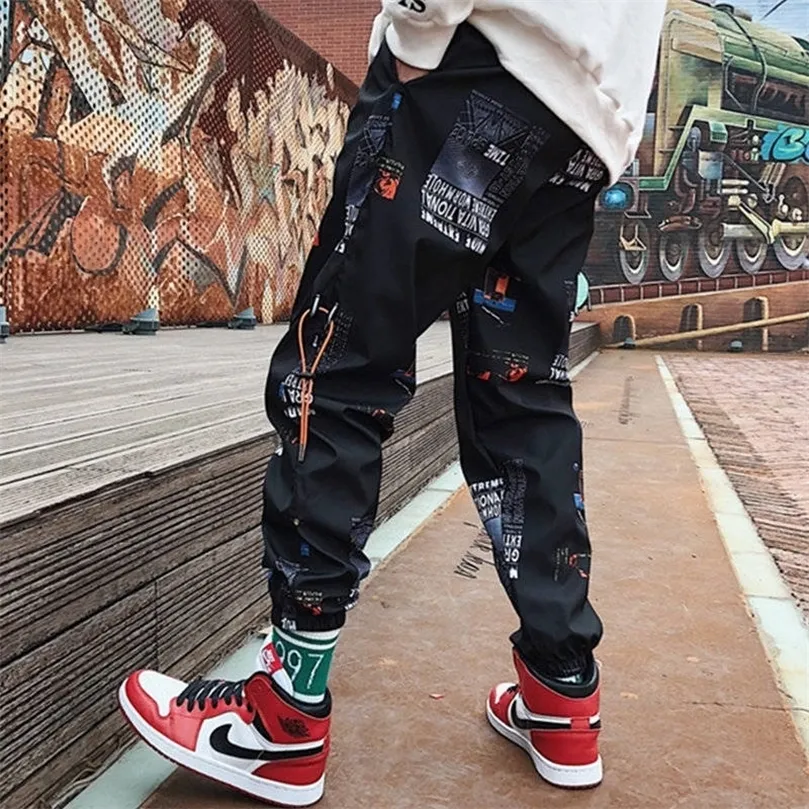 Pantalons Hip Hop Hommes Loose Joggers Imprimer Streetwear Sarouel Vêtements Pantalons longueur cheville 201126