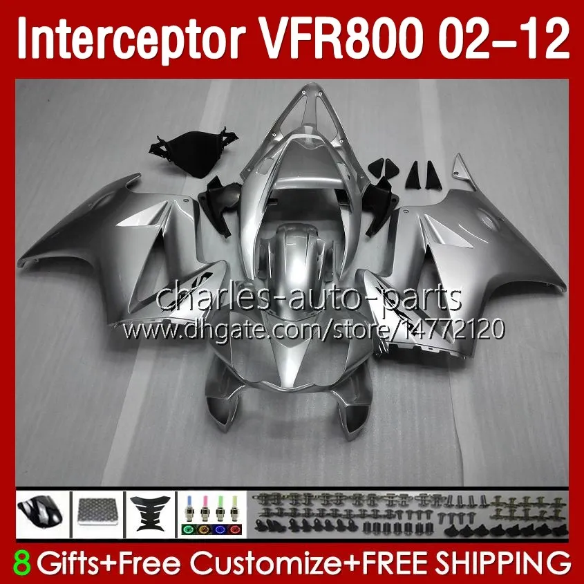 Carrozzeria per HONDA VFR800 VFR 800 RR CC 800RR Interceptor 02-12 Corpo 129No.13 800CC VFR800RR 02 03 04 05 06 07 VFR-800 2002 2008 2009 2010 2011 2012 Carene argento lucido