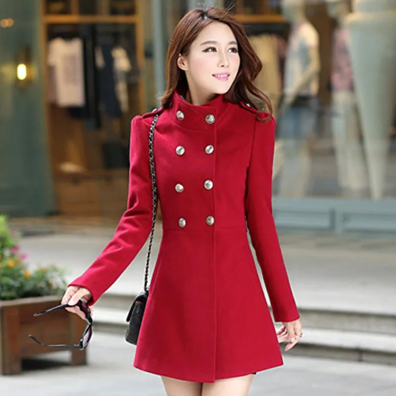 Dameswol Blends Engeland Style Dames Winter Blend Coat Solid en Jacket Stand Outerwearwomen's