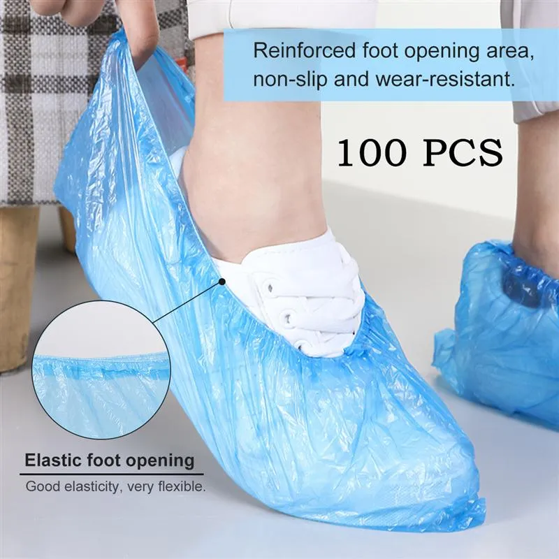 Household Sundries Moisture-proof 1 Pack Of 100 Pieces Of Factory Thickening Disposable Plastic Shoe Covers Dust-proof Non-slip WJ0034