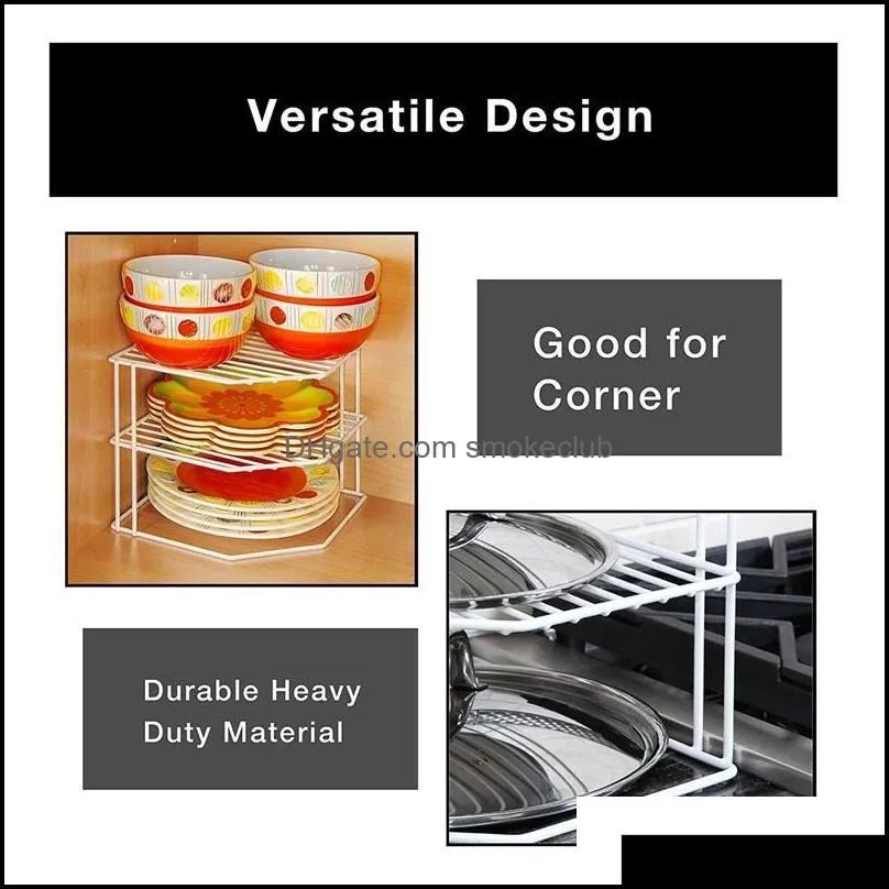 Kitchen Storage & Organization 3-Tier Corner Shelf Rack-Metal Frame-Rust Resistant Finish-Cups, Dishes, Cabinet Pantry