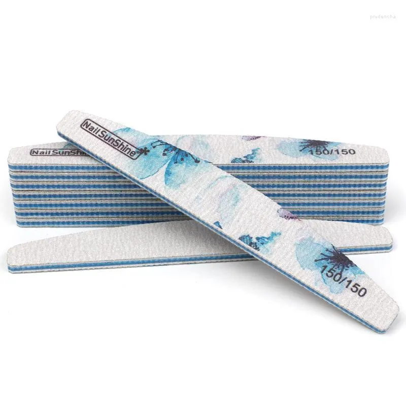 Nail Files 25Pcs Moon Shape File 150/150 Blue Color Flower Buffer Block Washable Sandpaper Acrylic SuppliesNail Prud22